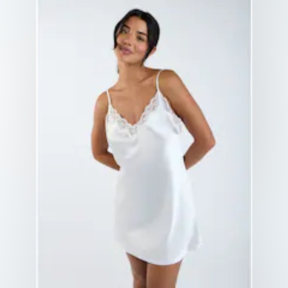 Victoria's Secret White Lace Trim Slip Dress